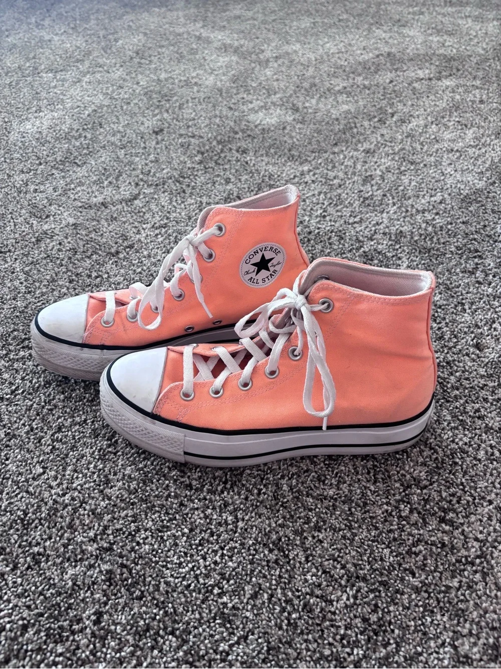 Converse Orange and White High Top Sneakers